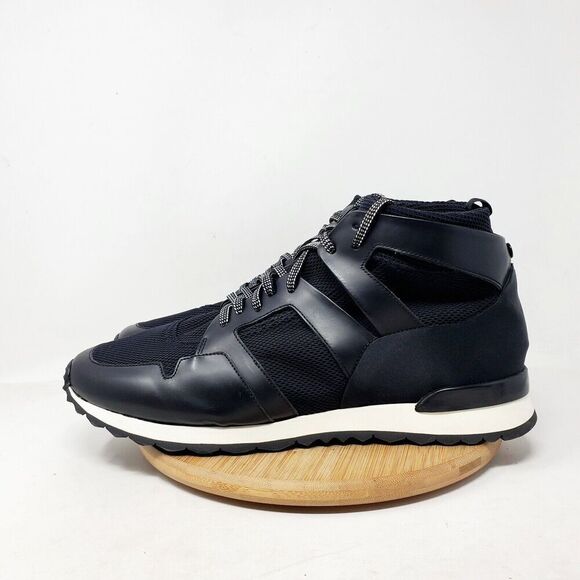 OAMC Marathon Mid Shoes Mens 12 Black Leather Mesh Lace Up Low Sneaker - Picture 1 of 12